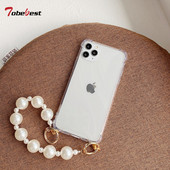 Pērļu rokassprādzes ķēdes tālruņa korpuss iPhone 14 13 12 11 Pro XS Max XR X 8 7 6S 6 Plus SE 2020 caurspīdīgs triecienizturīgs aizmugurējais vāciņš