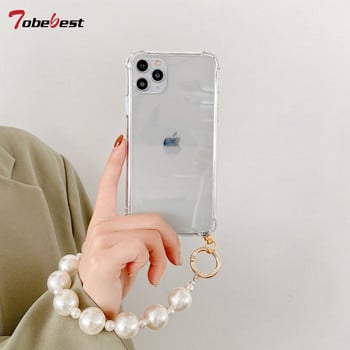 Θήκη τηλεφώνου Pearl Bracelet Chain Chain για iphone 14 13 12 11 Pro XS Max XR X 8 7 6S 6 Plus SE 2020 Διαφανές πίσω κάλυμμα αντικραδασμικό