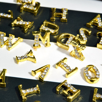 3D изкуство за нокти Златна азбука, буква, цифра, кристали, талисмани за нокти, акрилни връхчета, декорация, блясък, декорация за нокти