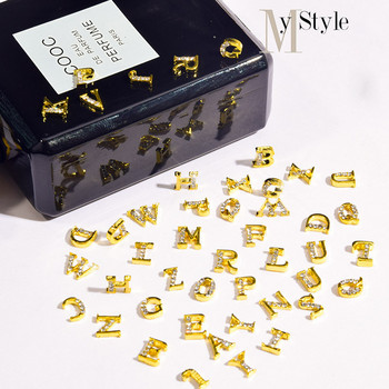 3D изкуство за нокти Златна азбука, буква, цифра, кристали, талисмани за нокти, акрилни връхчета, декорация, блясък, декорация за нокти