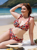 Dámske bikiny s kvetinovou potlačou, veľkosť 3XL, veľké, sexy, s vysokým pásom, push-up, s bandážovým strihom