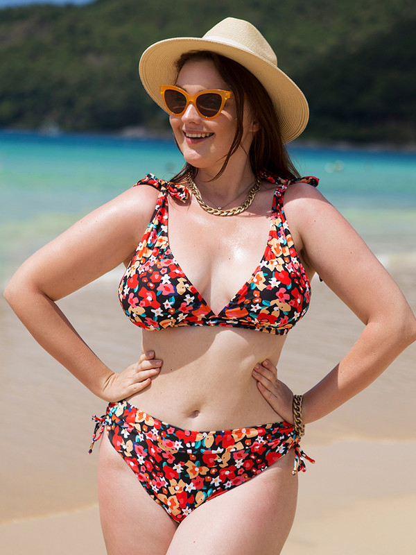 Dámske bikiny s kvetinovou potlačou, veľkosť 3XL, veľké, sexy, s vysokým pásom, push-up, s bandážovým strihom