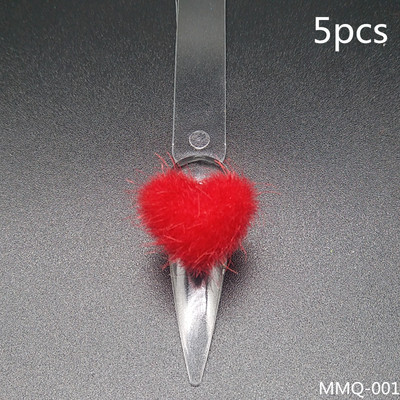 5gab Heart Pom Pom 3D nagu piekariņi 2021 Summer New Magnetic Nail Pom komplekts Accent Nail Magnetic Pom Puffy Pom Charms Nail Art