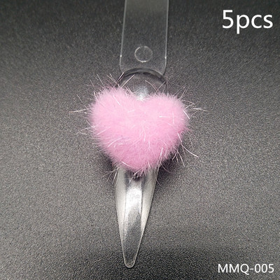 5gab Heart Pom Pom 3D nagu piekariņi 2021 Summer New Magnetic Nail Pom komplekts Accent Nail Magnetic Pom Puffy Pom Charms Nail Art