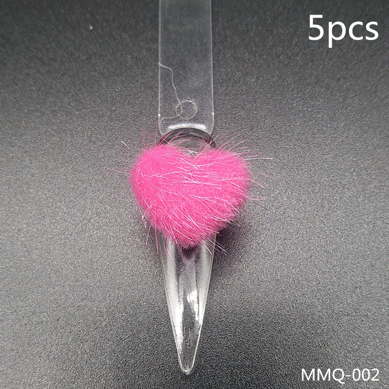 5 vnt. Heart Pom Pom 3D Nail Charms 2021 Summer New Magnetic Nail Pom Kit Accent Nail Magnetic Pom Puffy Pom Charms Nail Art