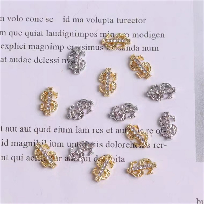 20db Dollárjel Köröm Varázs Kristály Pénz arany Ezüst Cirkon köröm Strassz kövek Drágakövek Bling Gyémántok 3D Manikűr Dekoráció