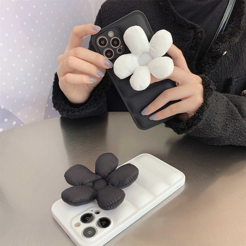 Απλές ασπρόμαυρες λουλούδια Winter Down θήκη τηλεφώνου για IPhone 13 12 11 Pro Max Coque Προστασία αερόσακου πίσω κάλυμμα