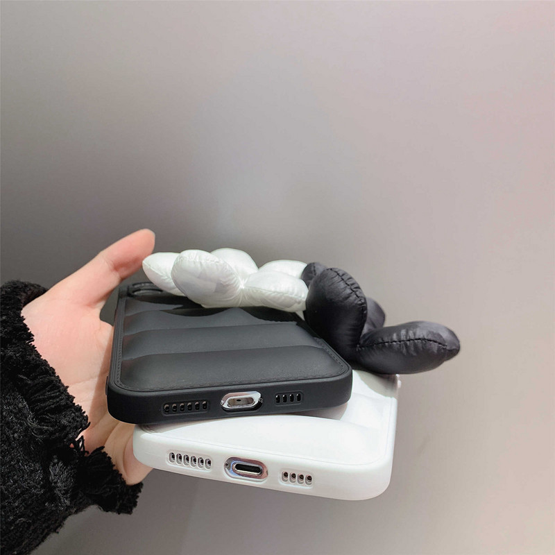 Απλές ασπρόμαυρες λουλούδια Winter Down θήκη τηλεφώνου για IPhone 13 12 11 Pro Max Coque Προστασία αερόσακου πίσω κάλυμμα