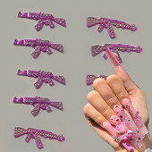 Luxury Pink Gun Nail Charms Kawaii Bunny Glitter Rhinestones Κρυστάλλινα DIY κοσμήματα μανικιούρ 3D αξεσουάρ διακόσμησης νυχιών