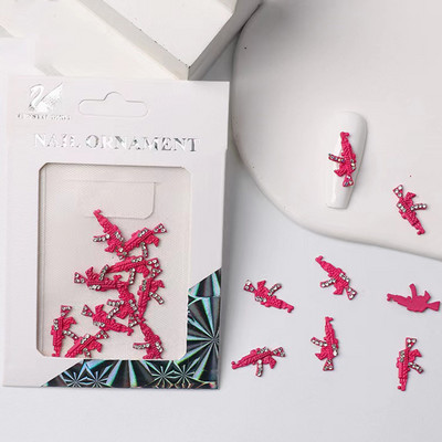 Luxury Pink Gun Nail Charms Kawaii Bunny Glitter Rhinestones Κρυστάλλινα DIY κοσμήματα μανικιούρ 3D αξεσουάρ διακόσμησης νυχιών