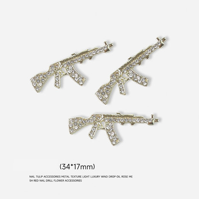 Luxury Pink Gun Nail Charms Kawaii Bunny Glitter Rhinestones Κρυστάλλινα DIY κοσμήματα μανικιούρ 3D αξεσουάρ διακόσμησης νυχιών