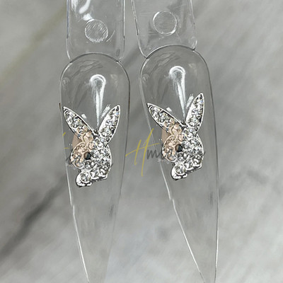 Luxury Pink Gun Nail Charms Kawaii Bunny Glitter Rhinestones Κρυστάλλινα DIY κοσμήματα μανικιούρ 3D αξεσουάρ διακόσμησης νυχιών