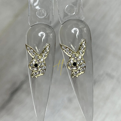 Luxury Pink Gun Nail Charms Kawaii Bunny Glitter Rhinestones Κρυστάλλινα DIY κοσμήματα μανικιούρ 3D αξεσουάρ διακόσμησης νυχιών