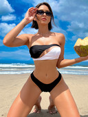 Fekete-fehér patchwork bandeau bikini szexi hálós Női fürdőruha kötés mikrobikini Alacsony derékú Push up női fürdőruha 2023