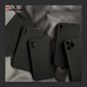 Melns šķidrā silikona telefona maciņš iPhone 13 12 11 14 Pro XS Max XR X 8 7 6S 6 Plus SE 2020 kameras aizsardzība mīksts aizmugures vāciņš