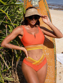 Masszív, magas derékú, V nyakú bikini fürdőruha női bandeau fürdőruhák fürdőruha conjunto biquinis feminino trajes de baño mujer