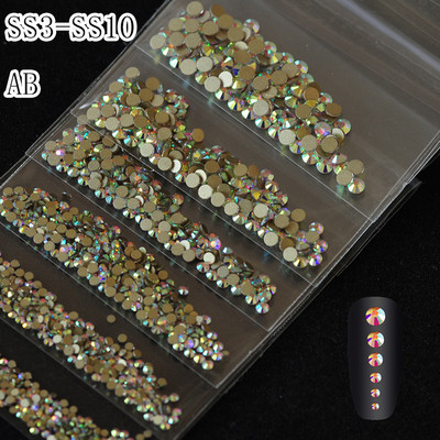 Yanruo 1440db Kristály köröm strassz SS3-SS10 Csillogó Nem Hotfix Flatback Manikűr Nail Art Dekorációk Üveggyöngyök