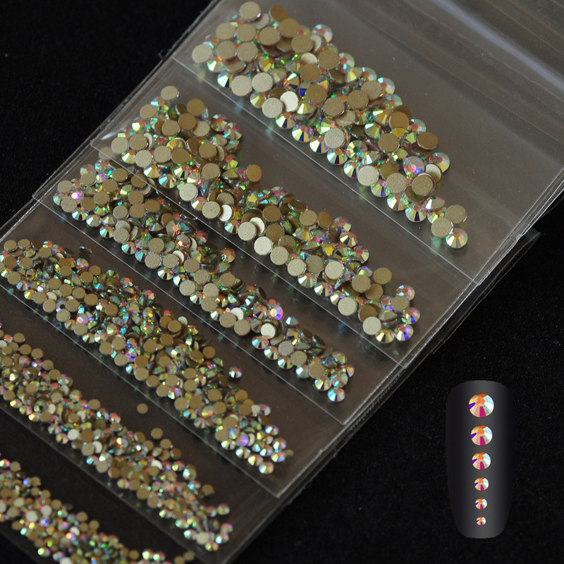 Yanruo 1440db Kristály köröm strassz SS3-SS10 Csillogó Nem Hotfix Flatback Manikűr Nail Art Dekorációk Üveggyöngyök