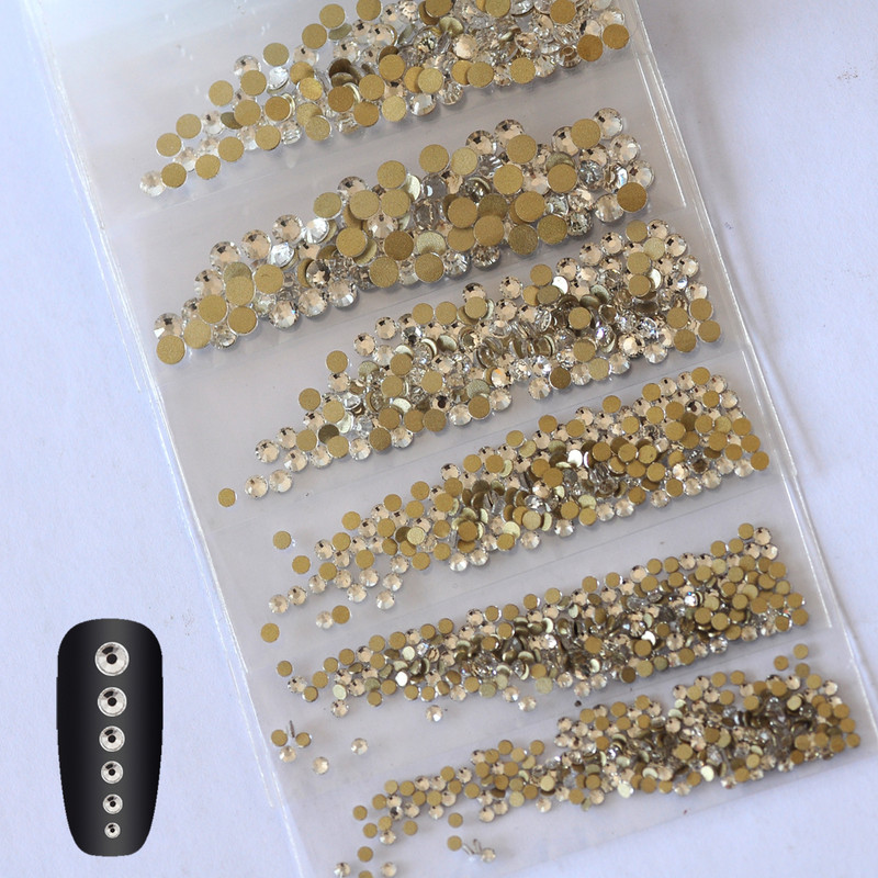 Yanruo 1440db Kristály köröm strassz SS3-SS10 Csillogó Nem Hotfix Flatback Manikűr Nail Art Dekorációk Üveggyöngyök