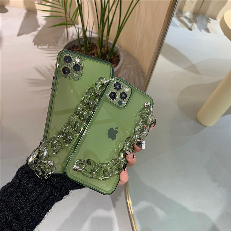 Smaragda dzidra kristāla rokassprādzes ķēdes futrālis iPhone 13 12 11 Pro XS Max X XR 7 8 Plus Coque mīkstam silikona vāciņam