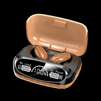 Bluetooth Earbuds Tws Ασύρματο ακουστικό Handsfree Ear Buds με ξύλινη υφή Κουτί φόρτισης LED Ψηφιακή οθόνη για κινητό τηλέφωνο
