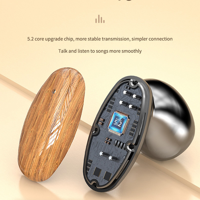 Bluetooth Earbuds Tws Ασύρματο ακουστικό Handsfree Ear Buds με ξύλινη υφή Κουτί φόρτισης LED Ψηφιακή οθόνη για κινητό τηλέφωνο