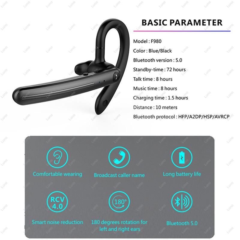 Căști Earhook Căști fără fir compatibile cu Bluetooth cu două microfoane Reducere a zgomotului Telefoane urechi Control volum microfon