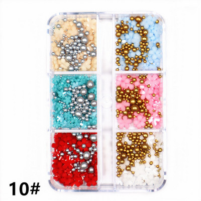 1 kutija Svijetle zlatne perle Nail Art Charm 3D 0,8-3 mm Mješavina veličina Više boja Metalne legure Kavijari Perle Kugla DIY pribor za dragulje za nokte