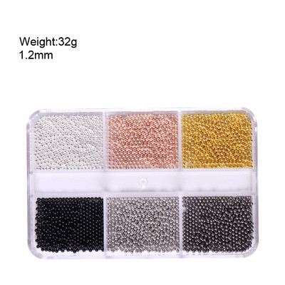 1 kutija Svijetle zlatne perle Nail Art Charm 3D 0,8-3 mm Mješavina veličina Više boja Metalne legure Kavijari Perle Kugla DIY pribor za dragulje za nokte