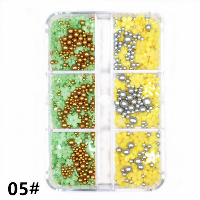 1 kutija Svijetle zlatne perle Nail Art Charm 3D 0,8-3 mm Mješavina veličina Više boja Metalne legure Kavijari Perle Kugla DIY pribor za dragulje za nokte