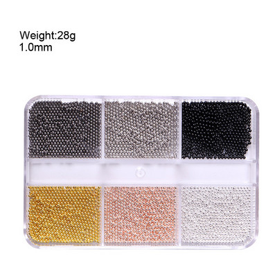 1 kutija Svijetle zlatne perle Nail Art Charm 3D 0,8-3 mm Mješavina veličina Više boja Metalne legure Kavijari Perle Kugla DIY pribor za dragulje za nokte
