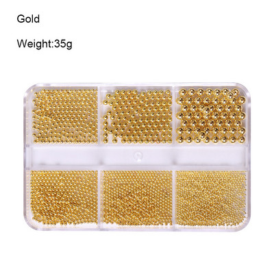 1 kutija Svijetle zlatne perle Nail Art Charm 3D 0,8-3 mm Mješavina veličina Više boja Metalne legure Kavijari Perle Kugla DIY pribor za dragulje za nokte
