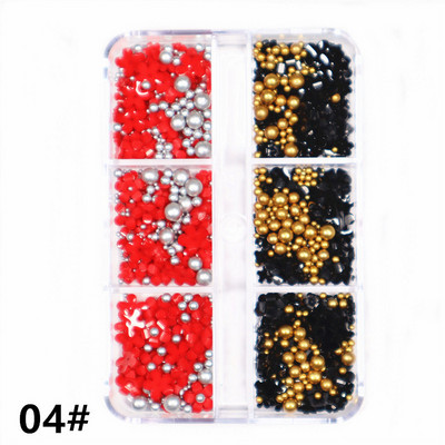 1 kutija Svijetle zlatne perle Nail Art Charm 3D 0,8-3 mm Mješavina veličina Više boja Metalne legure Kavijari Perle Kugla DIY pribor za dragulje za nokte