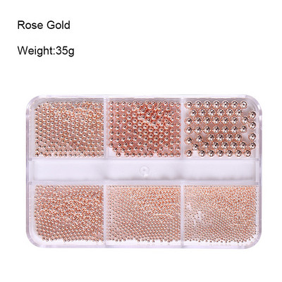 1 kutija Svijetle zlatne perle Nail Art Charm 3D 0,8-3 mm Mješavina veličina Više boja Metalne legure Kavijari Perle Kugla DIY pribor za dragulje za nokte