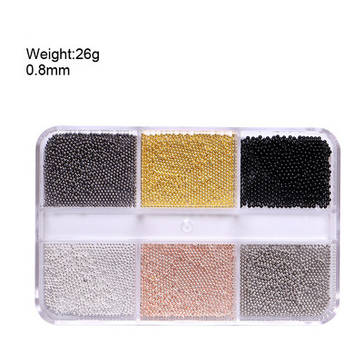 1 kutija Svijetle zlatne perle Nail Art Charm 3D 0,8-3 mm Mješavina veličina Više boja Metalne legure Kavijari Perle Kugla DIY pribor za dragulje za nokte