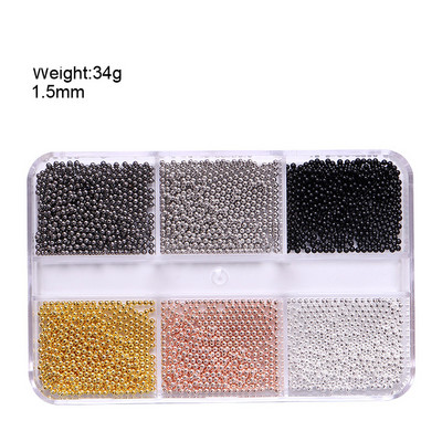 1 kutija Svijetle zlatne perle Nail Art Charm 3D 0,8-3 mm Mješavina veličina Više boja Metalne legure Kavijari Perle Kugla DIY pribor za dragulje za nokte