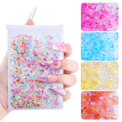 1440PCS Nail Art Pearl Rhinestones Mermaid Candy Colors 3D Round Flatback Crystal Beads Nail Art Decoration DIY Manicure Design
