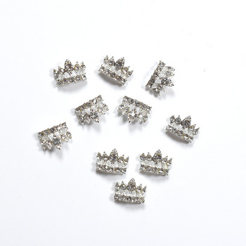 10Pcs 3D Chic Alloy Rhinestones Crown Silver Nail Art Decoration Tip Glitters Направи си сам Стикери за пробиване на нокти Лепило върху ноктите Горещи разпродажби