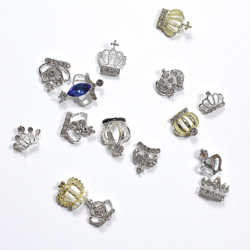 10 tk 3D šikk sulamist kivikivid kroon-hõbedane küünte kaunistuse ots Sädelevad küünepuurid kleebised, liim küüntele. Kuum müük