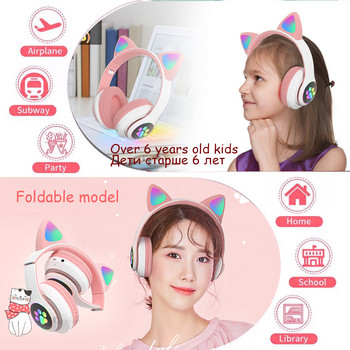LED мигащи слушалки със сладки котешки уши Bluetooth безжични слушалки с микрофон TF FM Детско момиче Стерео музикална слушалка Коте Слушалка Подарък
