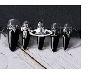 3D Талисмани за нокти Сребърен кръст Декоративни метални талисмани Кристални кристали за акрилен гел Нокти Инструмент за декорация на маникюр