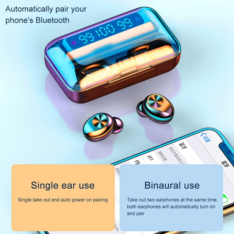 F9-10 TWS Ασύρματα ακουστικά Αδιάβροχα 9D Στερεοφωνικά Αθλητικά Ακουστικά Μείωσης Θορύβου για Ακουστικά Bluetooth Iphone Xiaomi Huawei Oppo