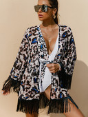 Bikinx Leopard plajă acoperitoare costum de baie femeie ciucuri rochie plajă tunică pentru femei Kaftan sarong acoperire kimono îmbrăcăminte de plajă 2022