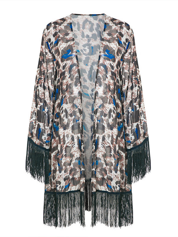 Bikinx Leopard kupaći kostim za plažu, ženska haljina za plažu s resicama, tunika za žene, kaftan sarong, kimono za plažu, odjeća za plažu 2022.