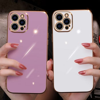 Луксозен мек силиконов калъф с квадратна рамка Electroplate за iPhone 13 11 12 Pro Max Mini XR X XS 7 8 Plus SE 2020 Shiny Cover Coque