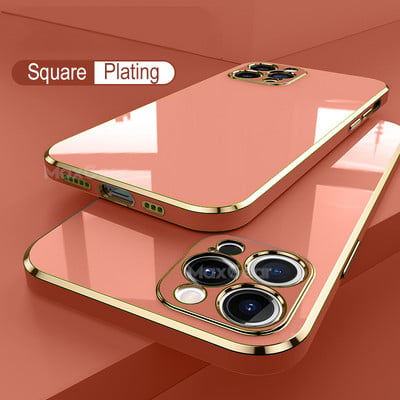 Луксозен мек силиконов калъф с квадратна рамка Electroplate за iPhone 13 11 12 Pro Max Mini XR X XS 7 8 Plus SE 2020 Shiny Cover Coque