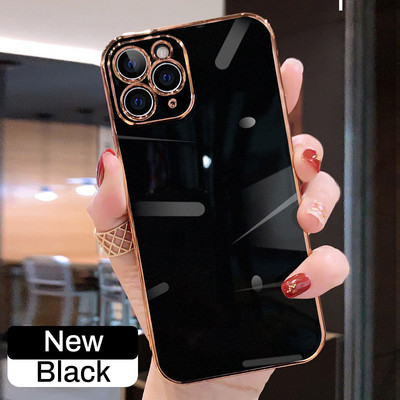 Luksusa Electroplate mīksta silikona kvadrātveida rāmja futrālis iPhone 13 11 12 Pro Max Mini XR X XS 7 8 Plus SE 2020 Shiny Coque Coque