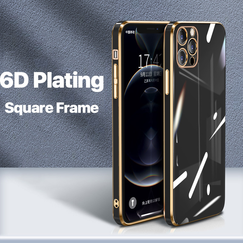 Luksuzna mekana galvanizirana torbica s četvrtastim okvirom za iPhone 13 11 12 Pro Max Mini XR X XS 7 8 Plus SE 2020 Shiny Cover Coque