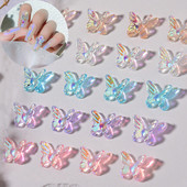 50db Aurora Double-Wings Butterfly Nail Art Charm 3D 11*8mm Polar Light Butterfly Nail Decor Oranment DIY Kawaii körömfigurák