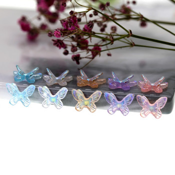 50 бр Aurora Double-Wings Butterfly Nail Art Charm 3D 11*8mm Polar Light Butterfly Nail Decor Oranment Направи си сам Kawaii фигурки за нокти